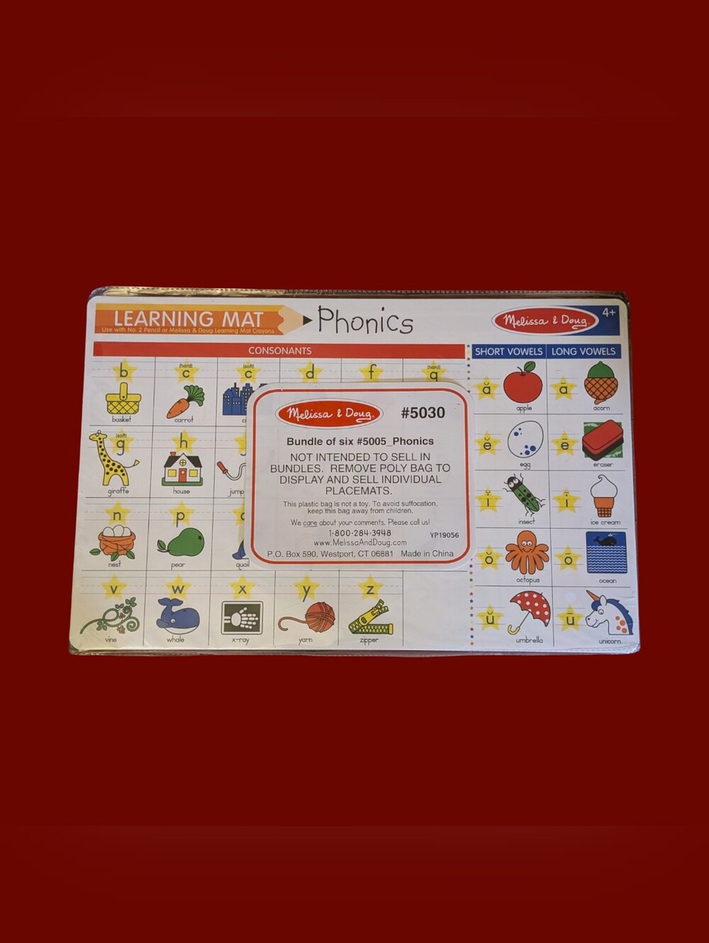 Melissa & Doug Phonics Learning 6 Mats - Colorful Educational Placemat Ages 4+